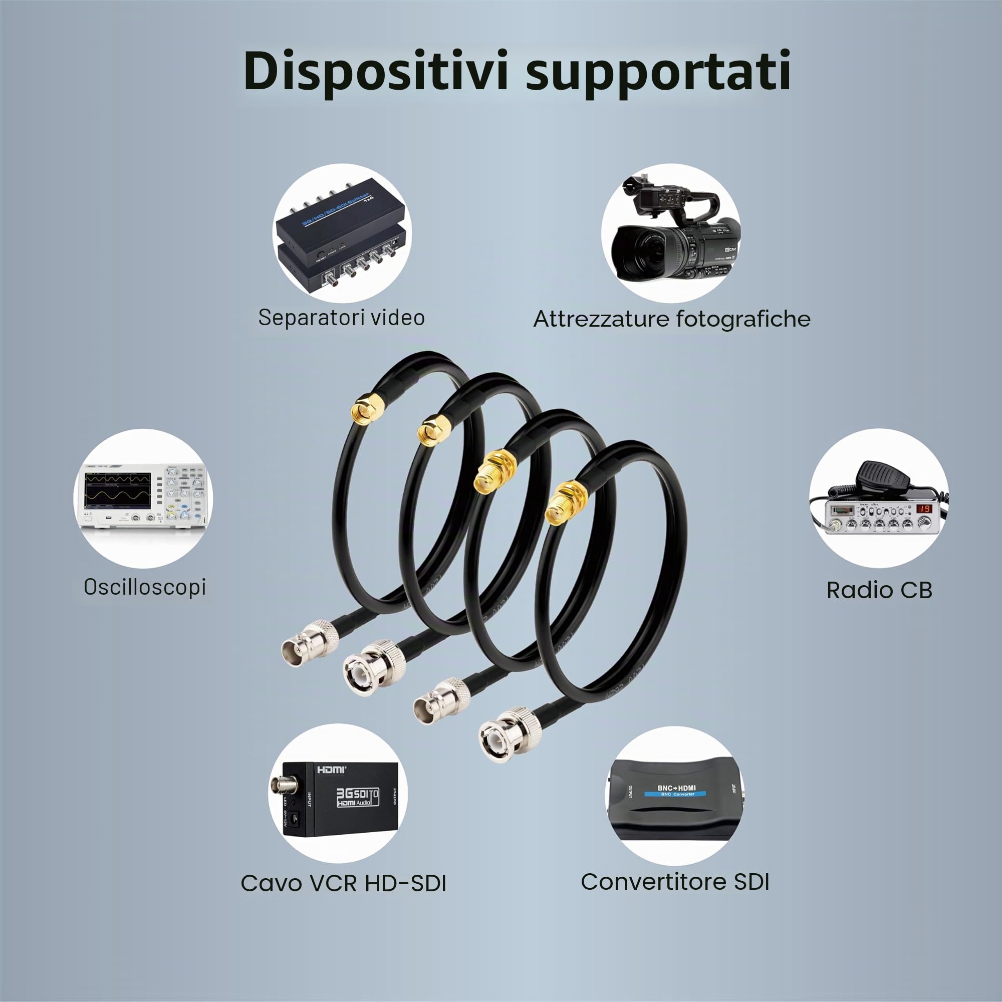 Kit 4 Cavi SMA-BNC 50CM - BMR200 Coassiale 50Ω Low Loss 2025 - Cavo SMA maschio a BNC femmina - Per Antenne RF, Radio Ham, SDR, Intercom