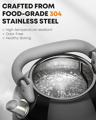 Miniatura 4 de Amaste Hervidor eléctrico, hervidor de té eléctrico retro con termómetro, hervidor de agua caliente de 57 onzas para café y té, acero inoxidable