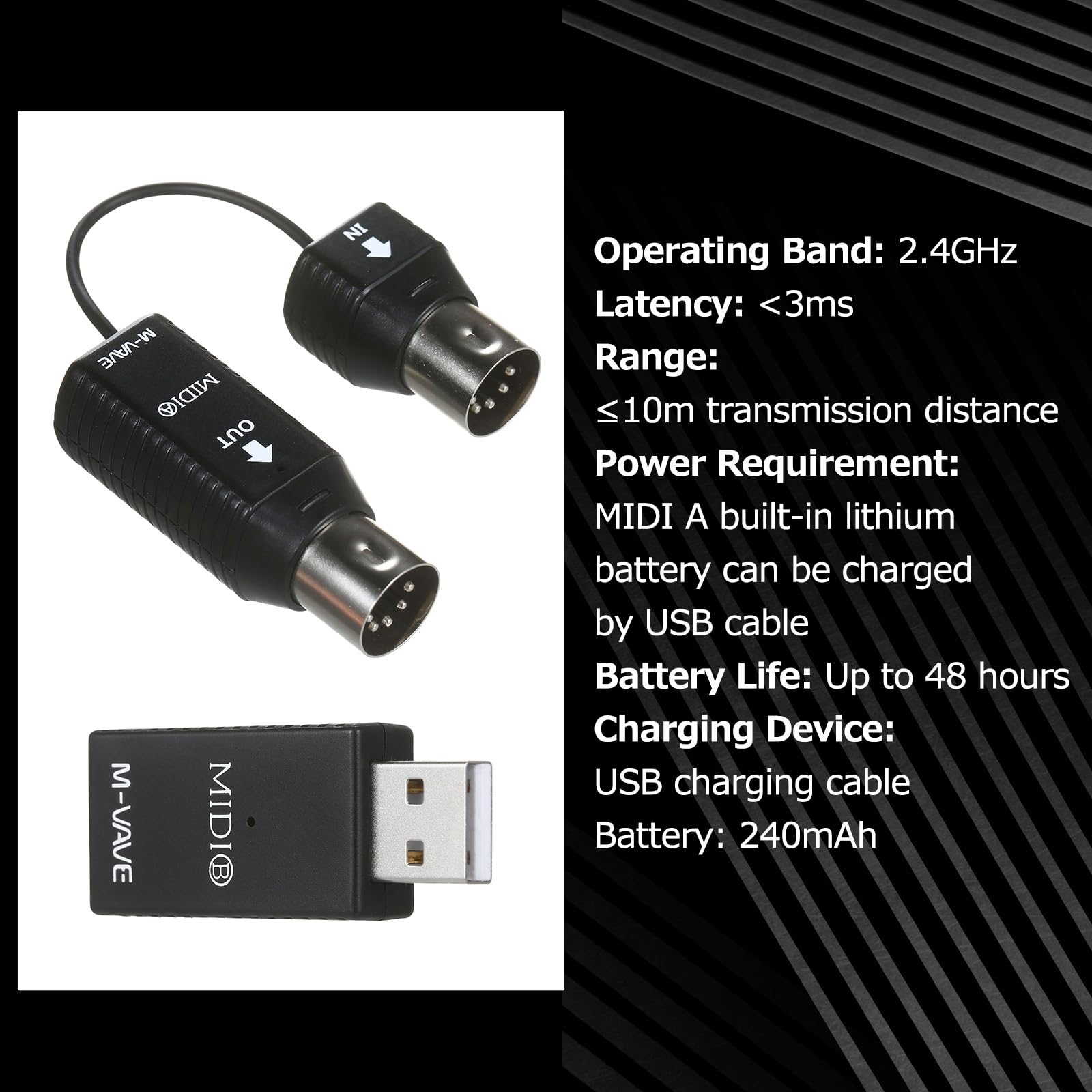 Collega qualsiasi dispositivo MIDI MIDI senza fili Adattatore wireless MIDI Cavo MIDI system di trasmissione senza fili Adattatore MIDI MS1 Mini system di trasmissione