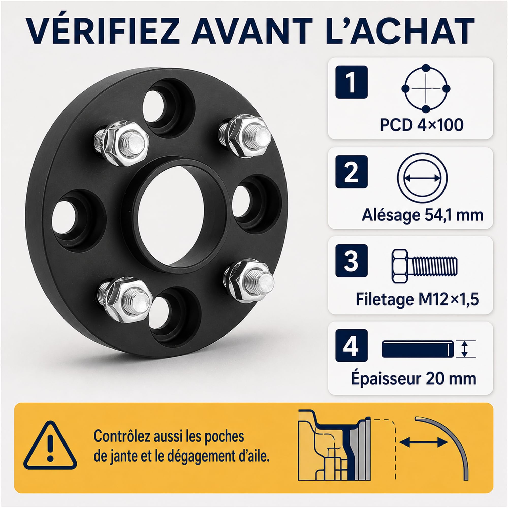 Espaceurs De Roue Aluminium 20mm Eelargisseur de Vvoie 4x100 PCD Filet M12x1,5 Alésage 54,1mm Finition Noire Anodisée Accessoire Amélioration Stabilité Conduite Compatible MX5 Mk1 Et Mk2