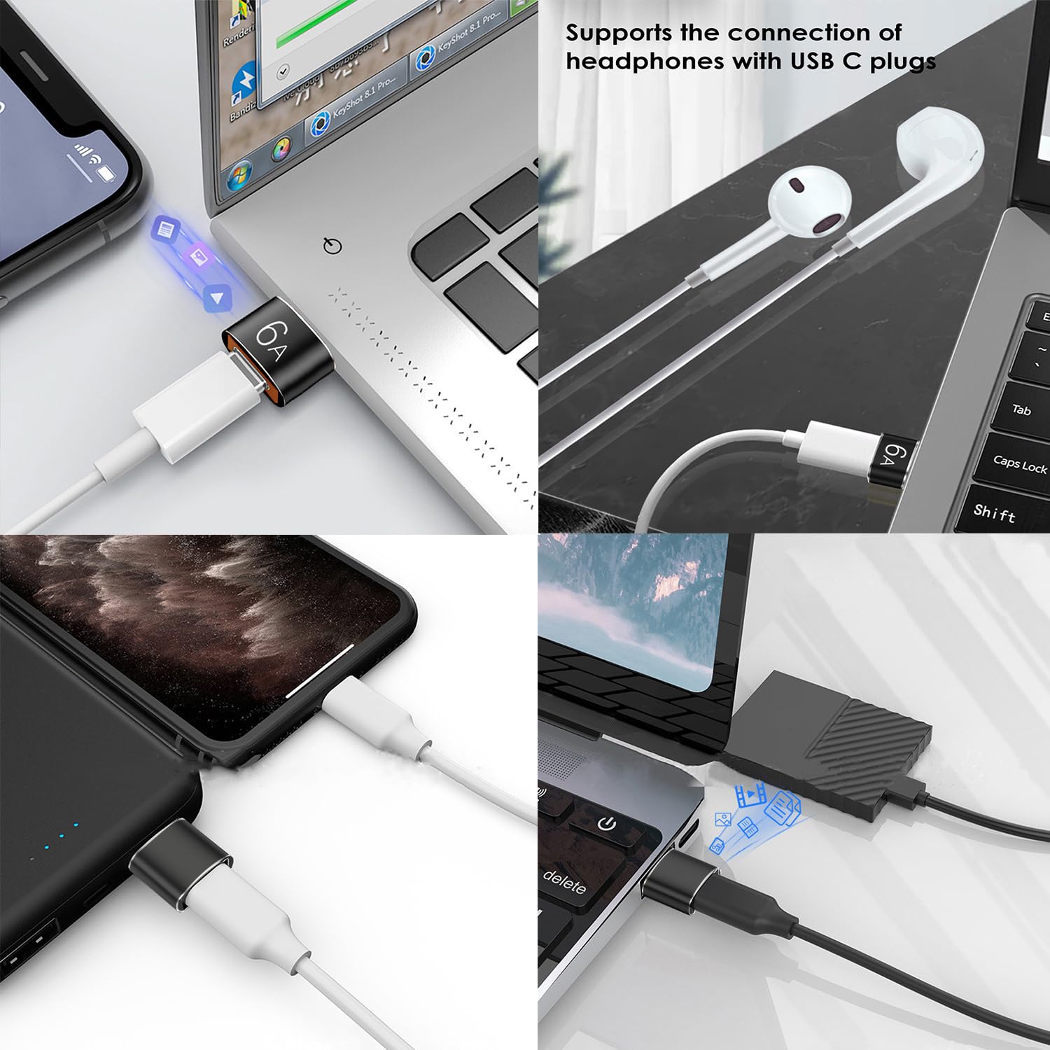 Adattatore USB a USB C 4 Pezzi, Adattatore USB Tipo C a USB3.0, Compatibile con MacBook, iPhone 17/16/15, iPad, Samsung Galaxy S25 S24 S23 A56 A16 A36, Telefoni, Tablet, PC