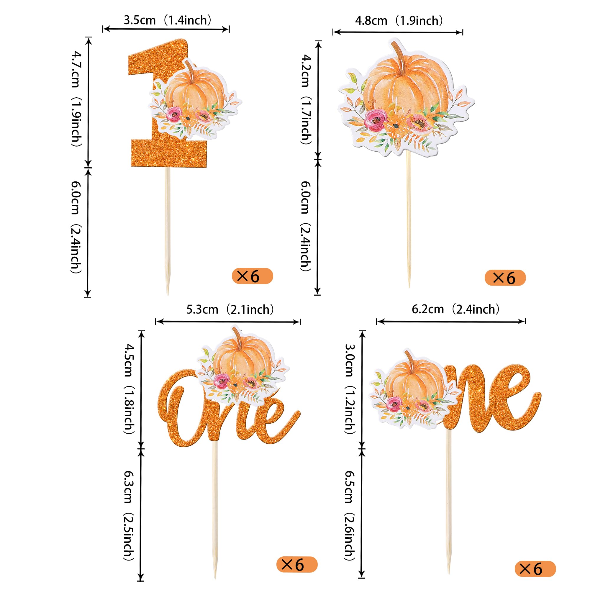 Rsstarxi 24 Pack Pumpkin 1st Birthday Cupcake Toppers Pumpkin One Cupcake Food Toothpicks First Birthday Party Cupcake Decorations for Fall Theme Baby Shower 1st Birthday Party Cake Decorations