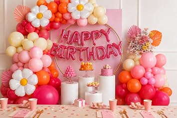 Pastel Parti Seti, Happy Birthday Balon Seti, 68 Parça Doğum Günü Süsleme Seti, Çiçek Folyo Balonlu Balon Kemer Dekorasyon Kiti, Pembe Krem Turuncu Tema
