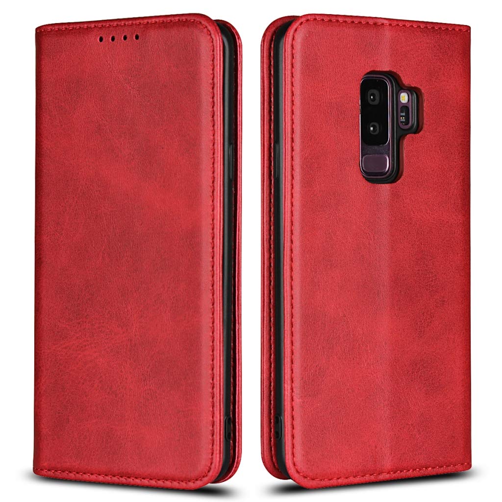 for Samsung Galaxy S9 Plus Wallet Case with Card Holder, PU Leather Magnetic Case Kickstand Feature Shockproof Protective Flip Cover Case for Samsung S9 Plus - Red