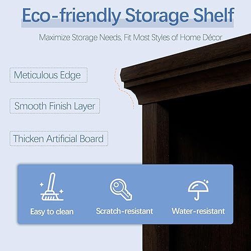 Miniatura 3 de blini Estantería alta de madera de 5 estantes de 33 pulgadas de ancho para almacenamiento de pie de 70 pulgadas de color cereza oscura para oficina