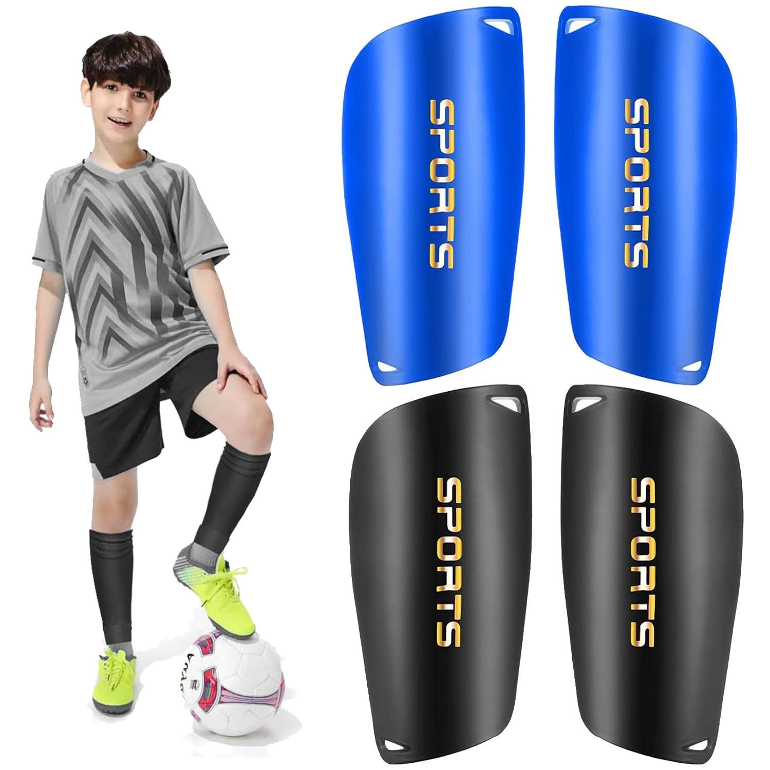 2 Pairs Football Shin Pads for Kids Teens Shin Pads for 3-15 Years Old Boys and Girls Football Games EVA Pillow Protector Reduce Shock and Injury Lightweight