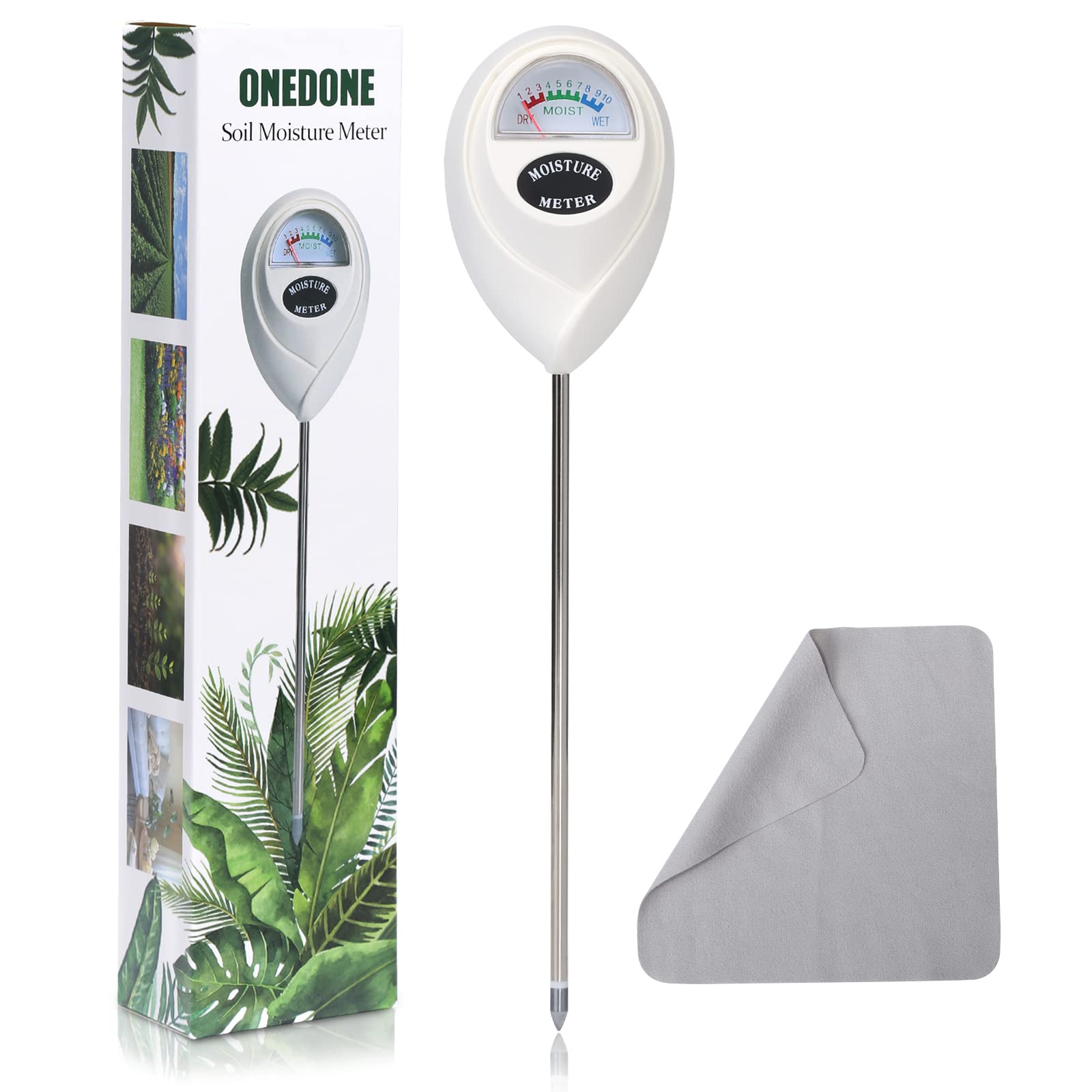 ONEDONE Bodenfeuchtigkeitsmesser, Pflanzenwasserzähler, Pflanzenfeuchtigkeitsmesser, mit Reinigungstuch, Landwirtschaft, Innen- und Außenpflanzen