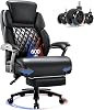 VITESSE 600lbs Big and Tall Office Chair with Foot Rest and Lifting Headrest,Large Heavy Duty Chair with Adjustable Lumber Support,Executive Office Chair,Leather Chair for Heavy People Black