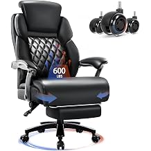 VITESSE Big and Tall Office Chair with Footrest and Lifting Headrest,Leather Chair for Heavy People,Executive Office Chair,Adjustable Lumber Support 600LBS