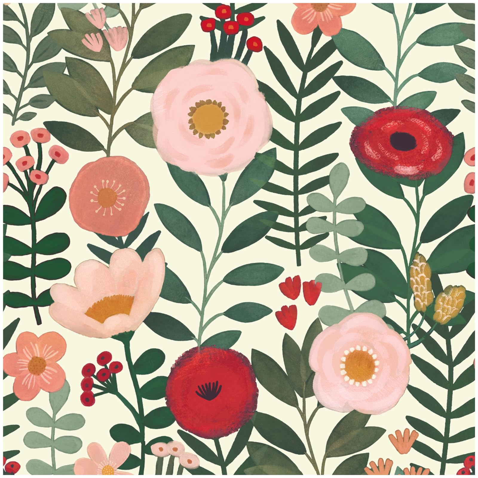 HAOKHOME Boho Floral Peel and Stick Wallpaper for Nursery