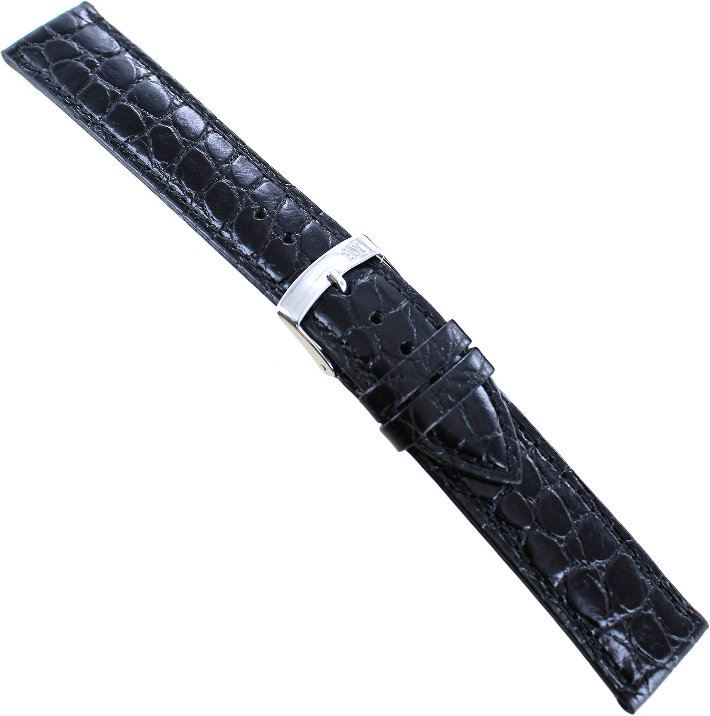 Milano Watchbands19mm Morellato Italy Crocodile Grain Black Padded Stitched Mens Watch Band 751