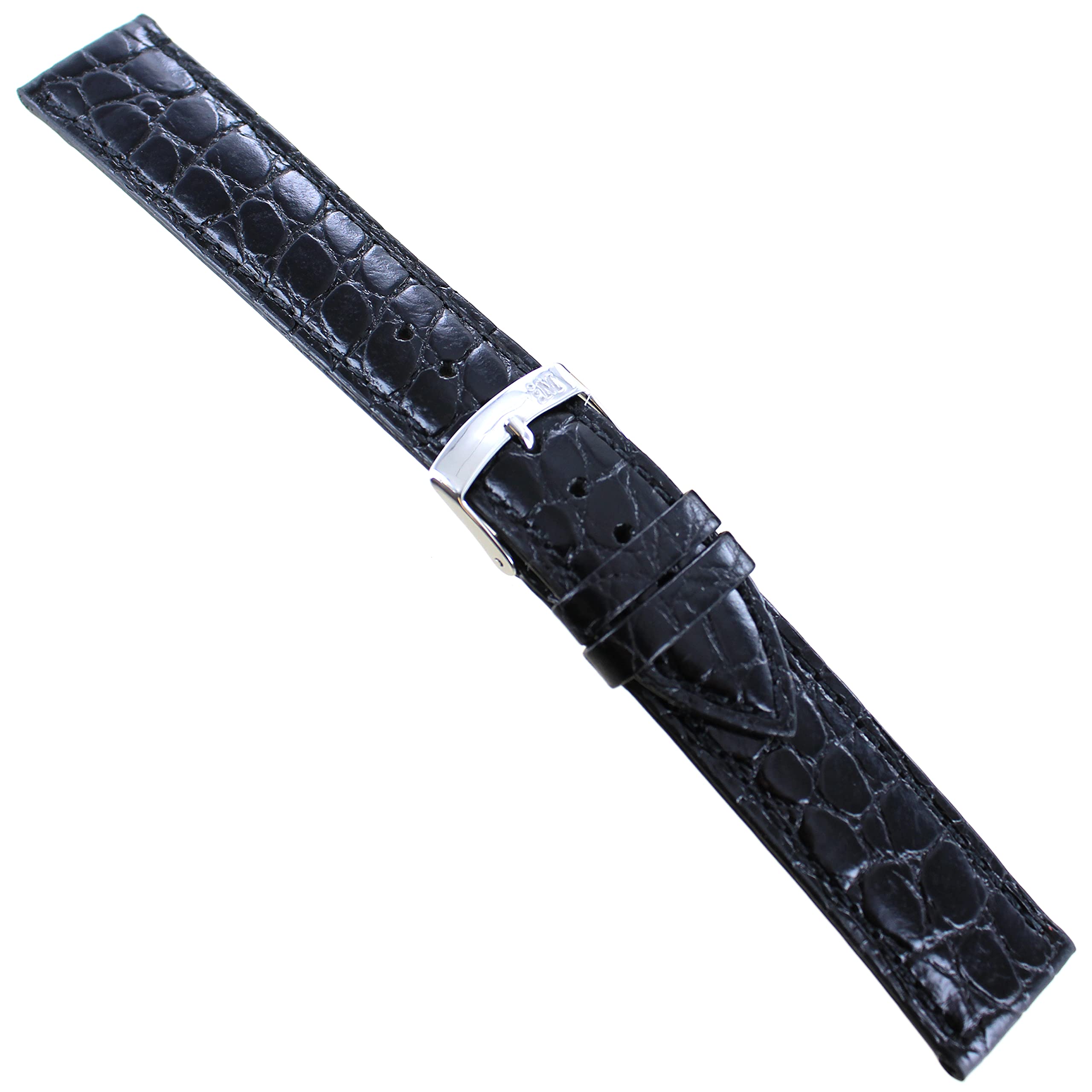 Milano Watchbands19mm Morellato Italy Crocodile Grain Black Padded Stitched Mens Watch Band 751