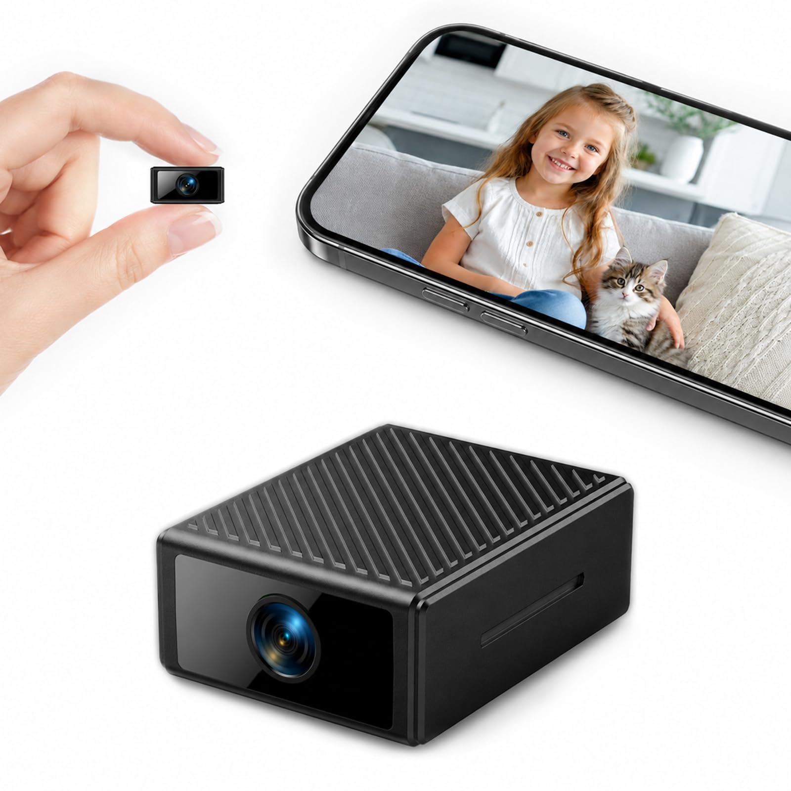 Mini Kamera 4K WLAN, Kleine Kamera für Innenräume mit Nachtsicht, Bewegungserkennung & App-Benachrichtigungen, Live-Ansicht, Cloud- & Micro-SD-Speicher, Überwachungskamera für Zuhause und Büro