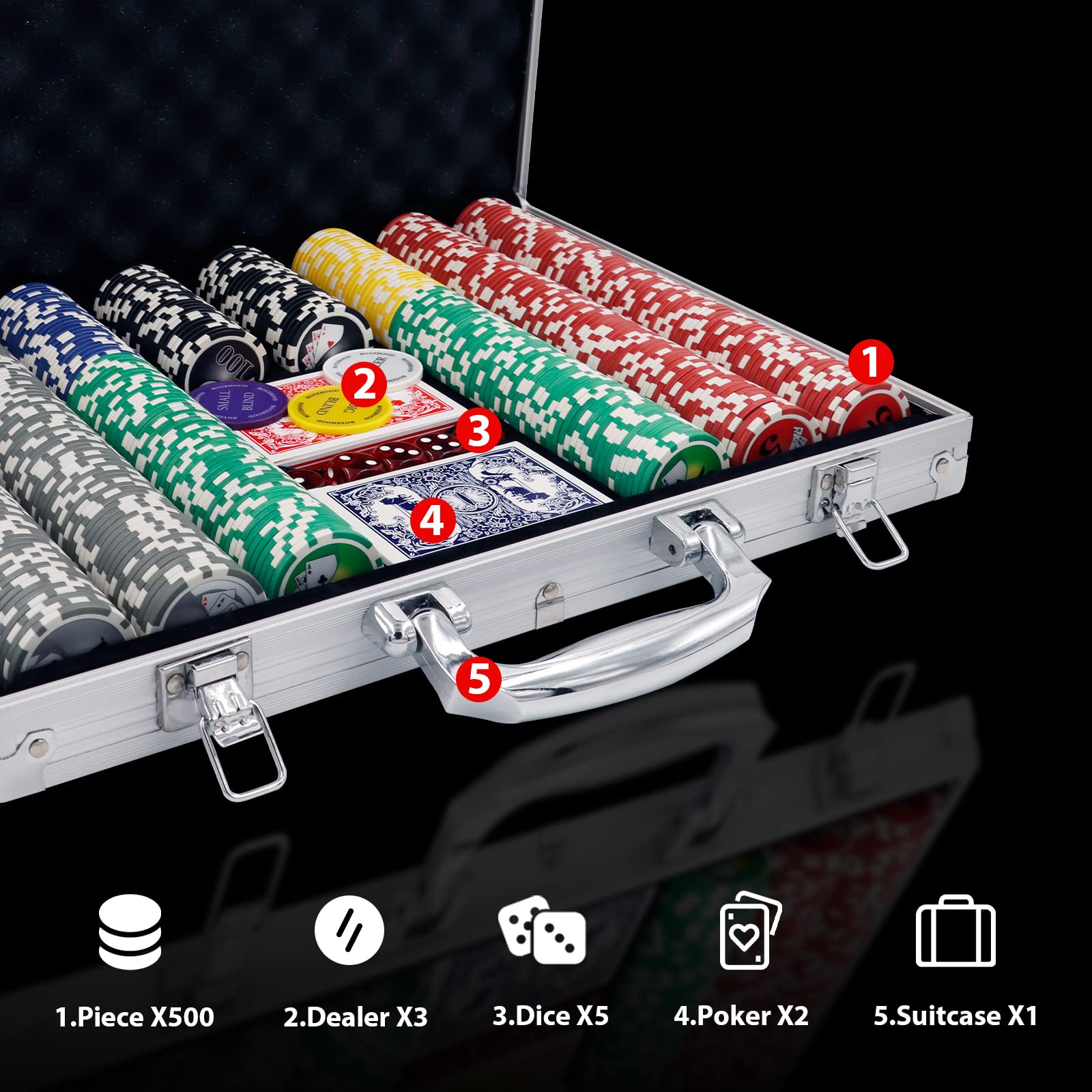 Boyzhood Poker Chips with Numbers,500PCS Poker Chip Set with