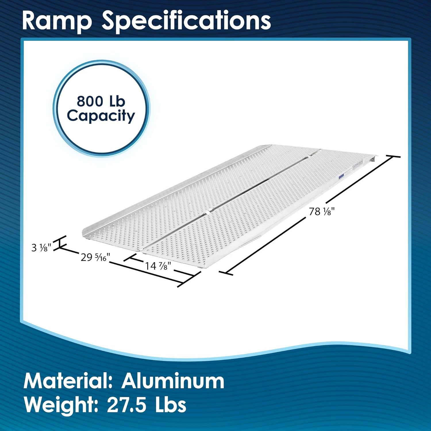 6' Wheelchair Ramp, Lightweight (27.5 lb), Folding, Portable, Non-Slip Punch Plate, for Scooter, Walker, Rollator, 800 lb Capacity, Silver Spring