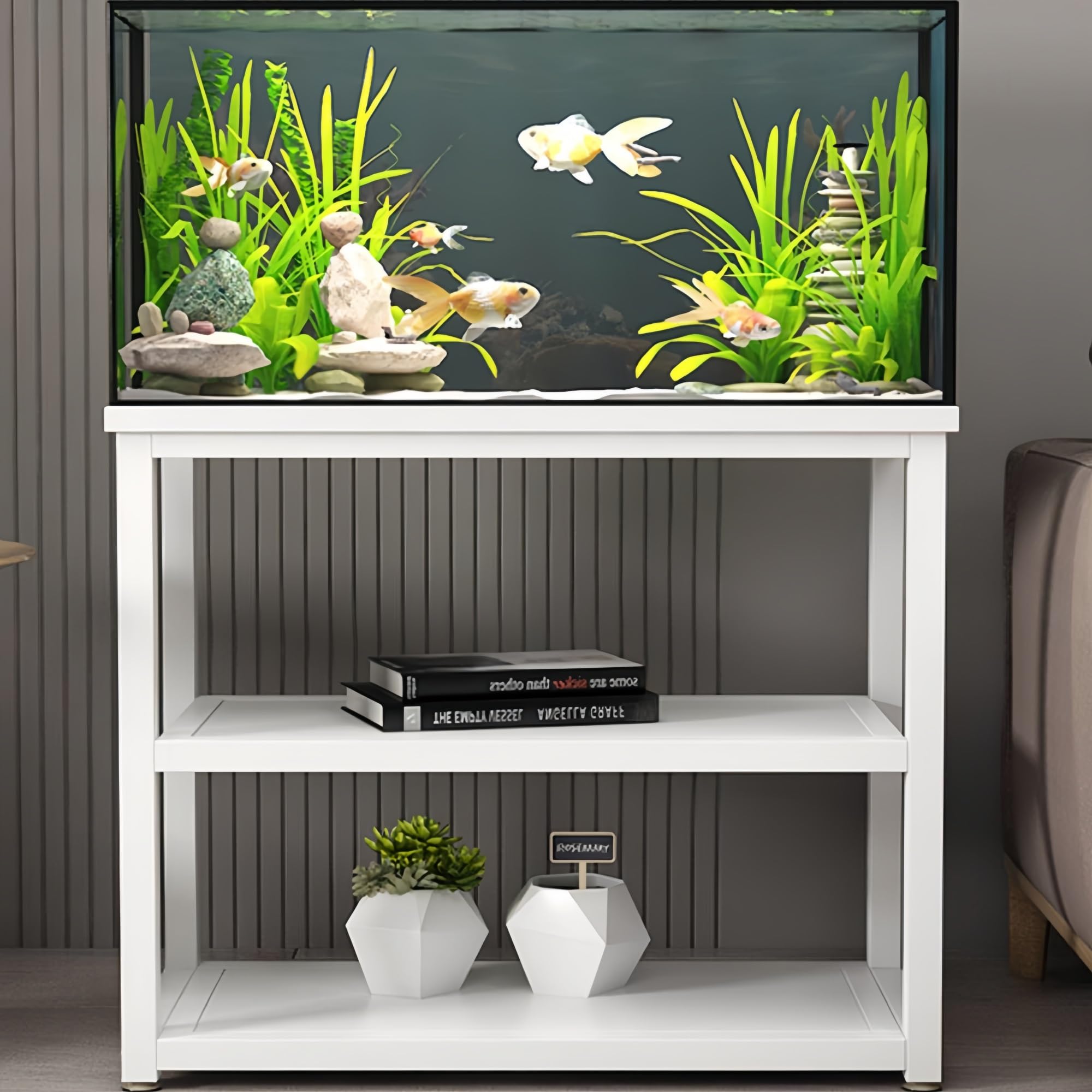 Stojak na akwarium trzypoziomowe, stół do terrarium, duża nośność, metalowy sprzęt, duża przestrzeń do przechowywania, idealna do salonów i biur (wszystkie białe, 40 x 30 cm)