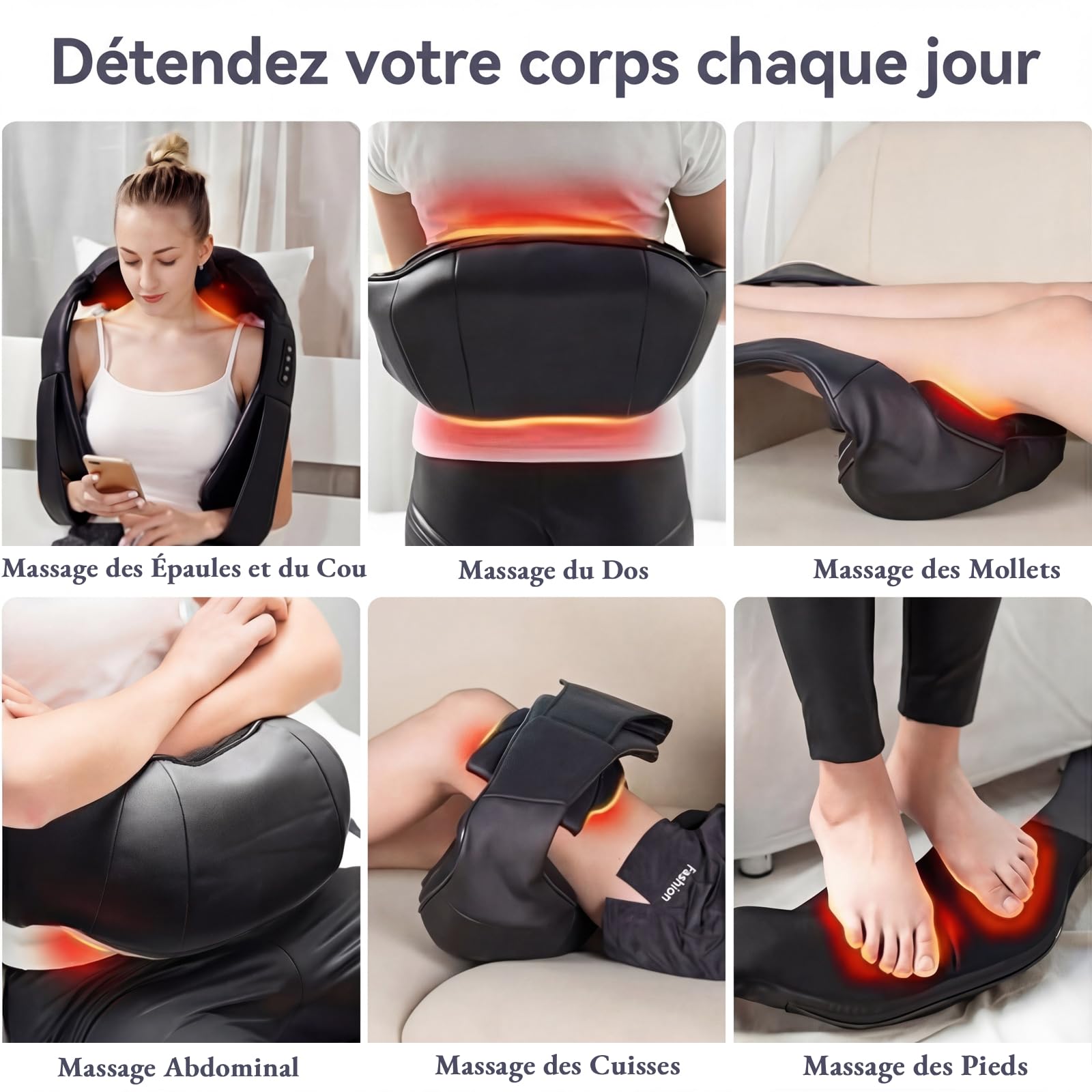Masseur Cervical, Massage Dos et Cou Épaules avec Chauffage, 3D Appareil de Massage Shiatsu Électrique ur Massager Nuque Cervicales Epaule, Cadeaux Pour Voiture, Maison, Bureau
