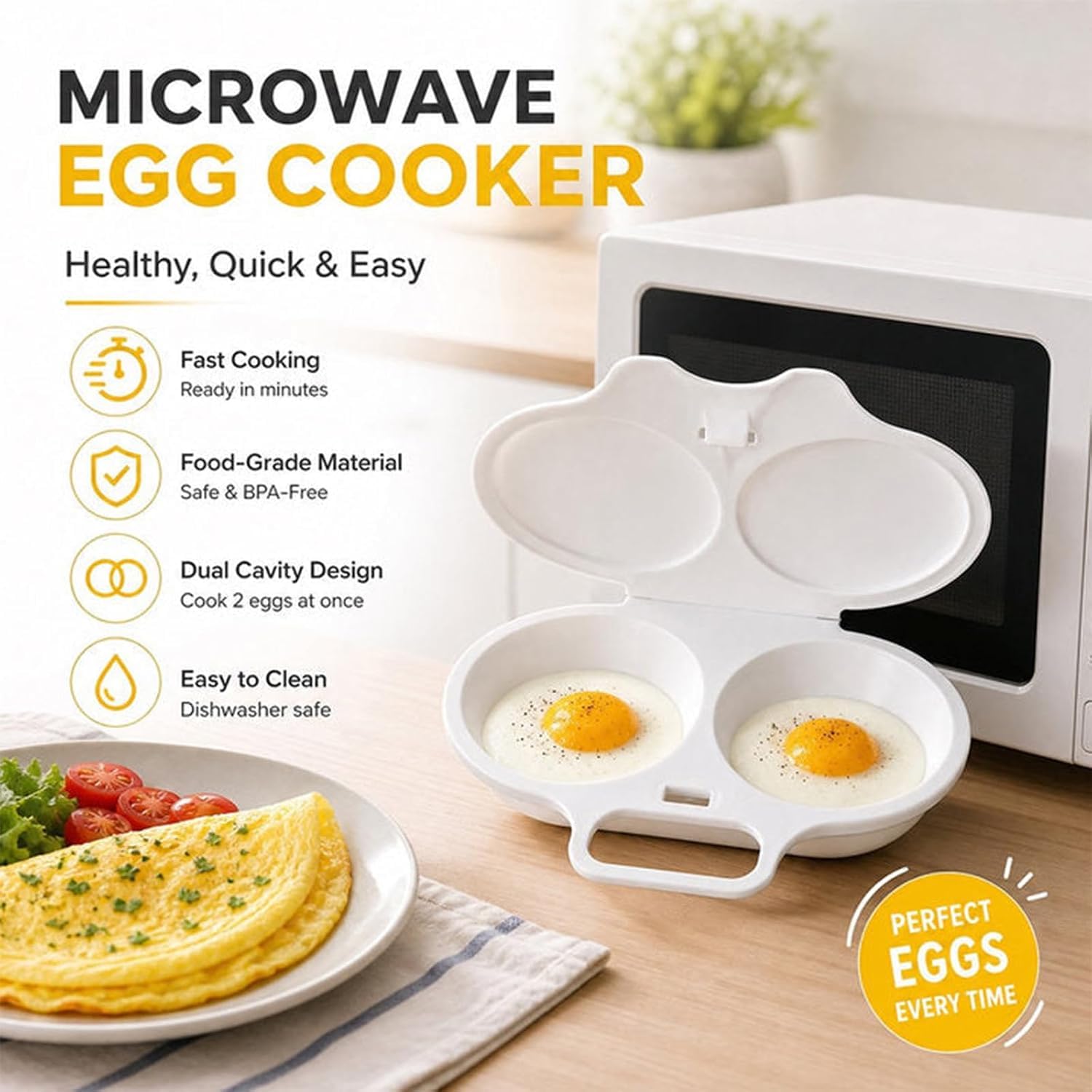Stedwell Microwave Egg Cooker, Stedwell Microwave Egg Poacher (balck*2), White - Image 3