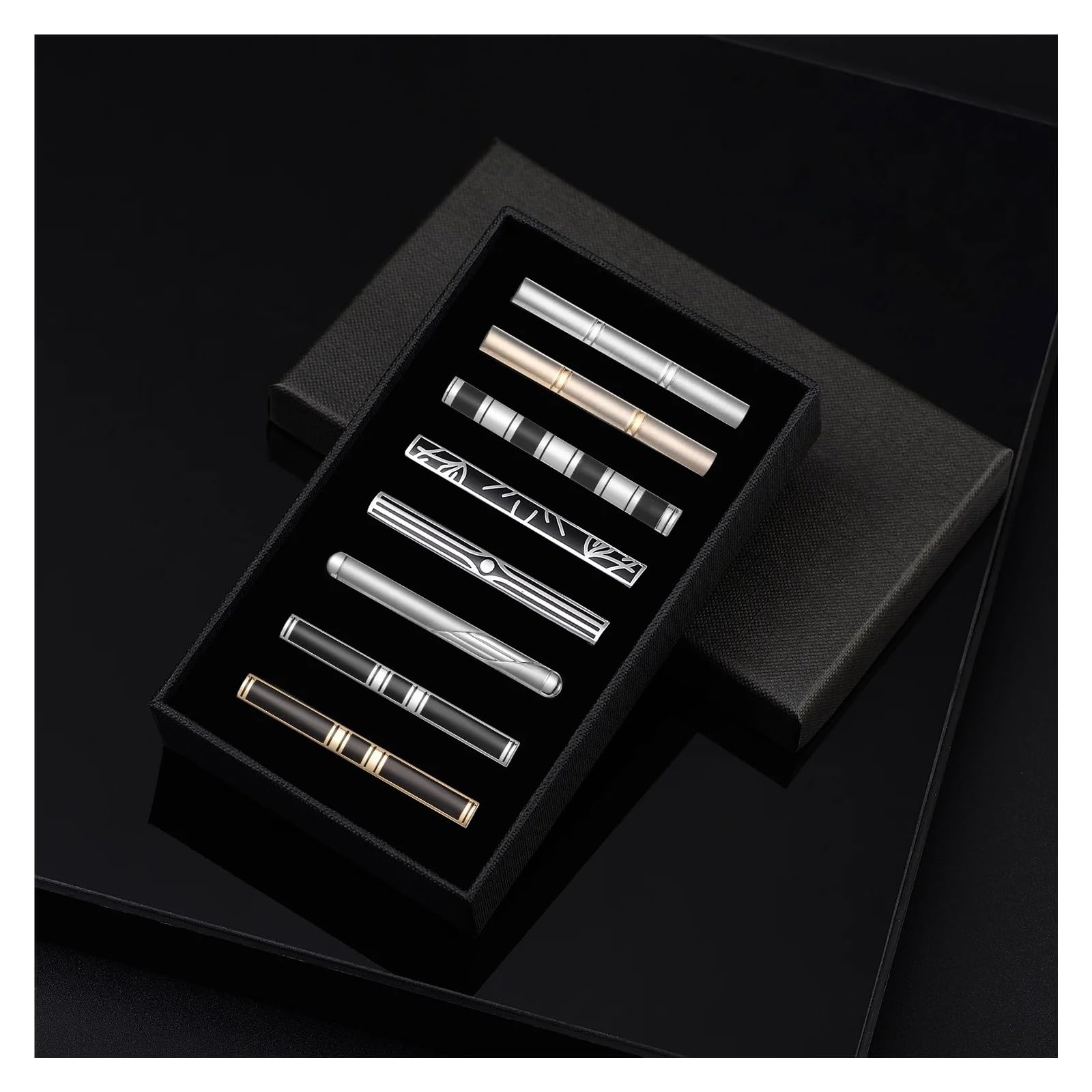 7/8-teiliges Krawattenklammer-Set mit Geschenkbox, Hochzeitsgastgeschenk, luxuriöser Herrenschmuck, Geschäftsmann, Hemd, Manschettenknöpfe, Geschenk for den Ehemann