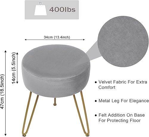 Miniatura 11 de GERANT Taburetes de tocador multifuncionales – Taburete otomano redondo de terciopelo moderno – Taburete tapizado – Taburete de mesa auxiliar con