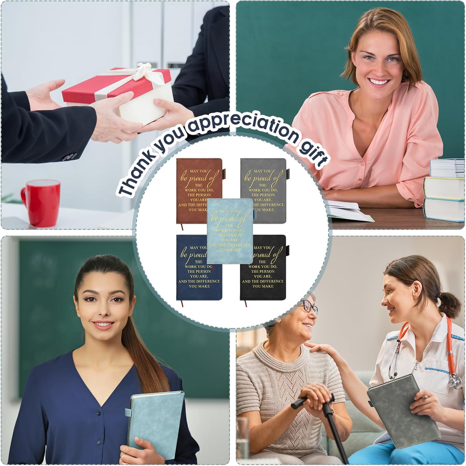 Roowest 20 Pcs Employees Appreciation Gifts A5 Leather Notebooks May You Proud of The Work Journals Bulk Thank You Gifts for Team Coworker Volunteers Teachers Social Worker Secretary(Classic)
