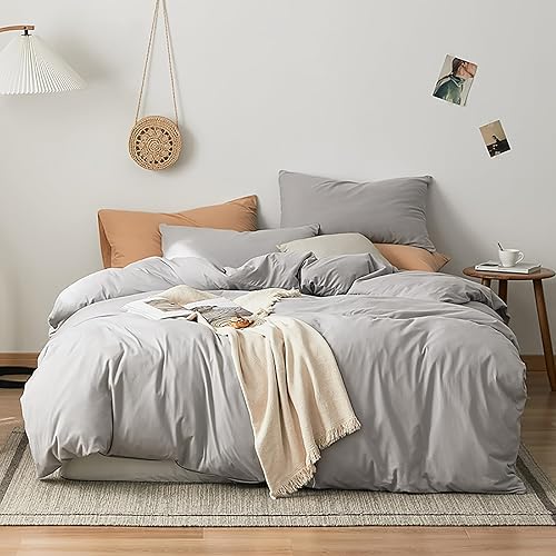 Luxlovery - Juego de edredón gris plata, juego de ropa de cama tamaño Queen, color gris claro, algodón, suave, transpirable, cómodo, edredón de 3 disponible en Yaxa Colombia