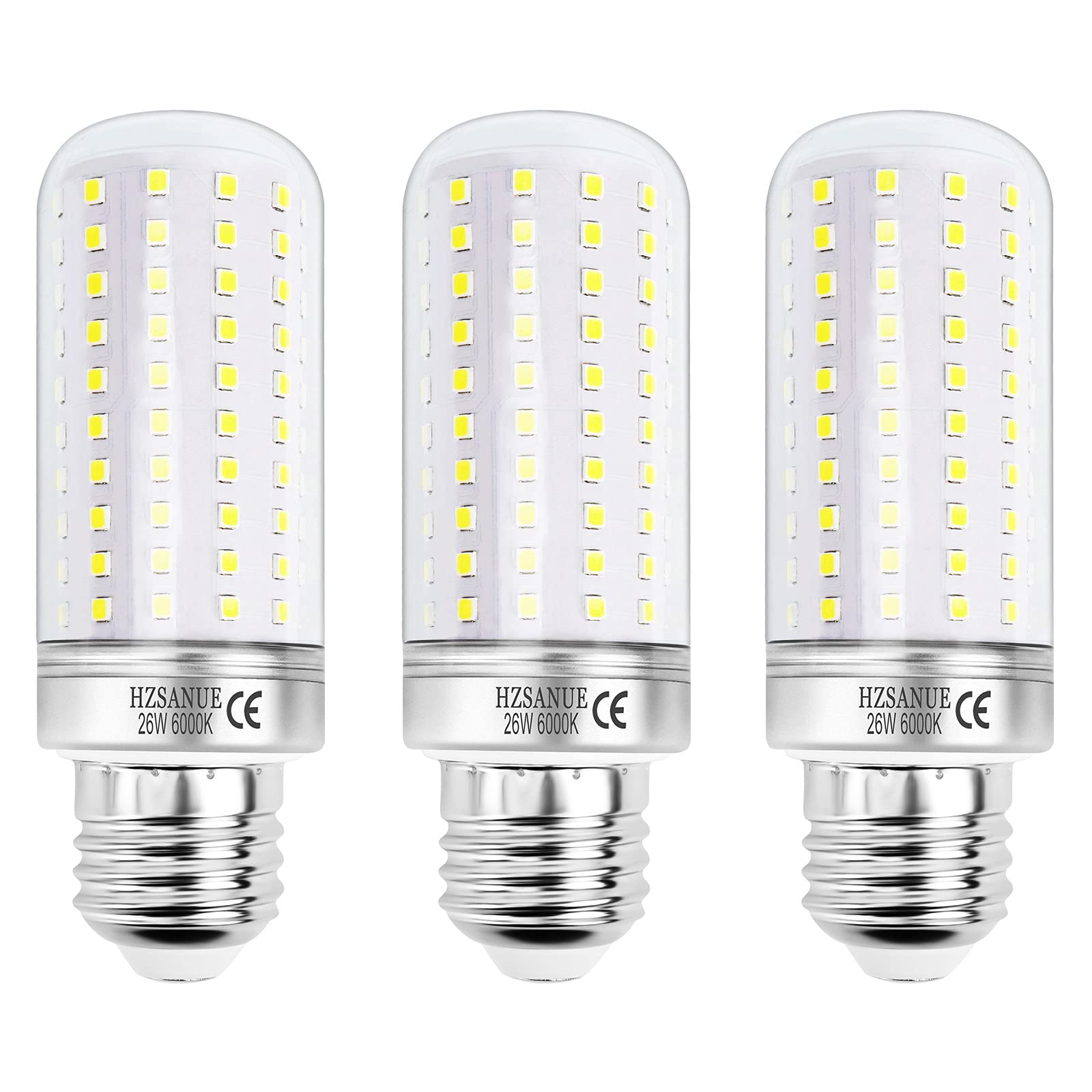 HZSANUE LED Corn Bulbs 26W, E27 Edison Screw Bulbs, 2900Lm, 6000K Daylight White, 200W Incandescent Bulbs Equivalent, Pack of 3