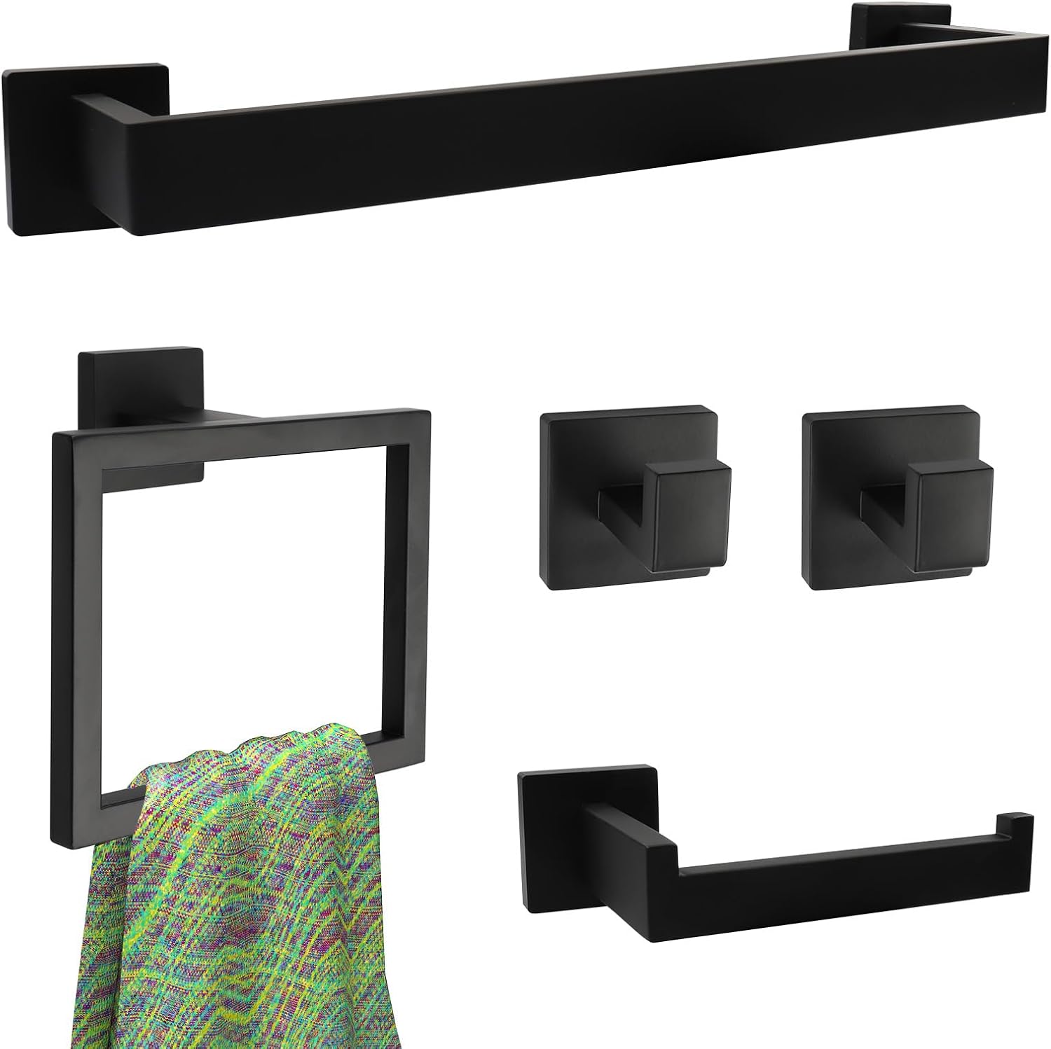 Matte Black Stainless Steel 5-Piece Bathroom Hardware Set