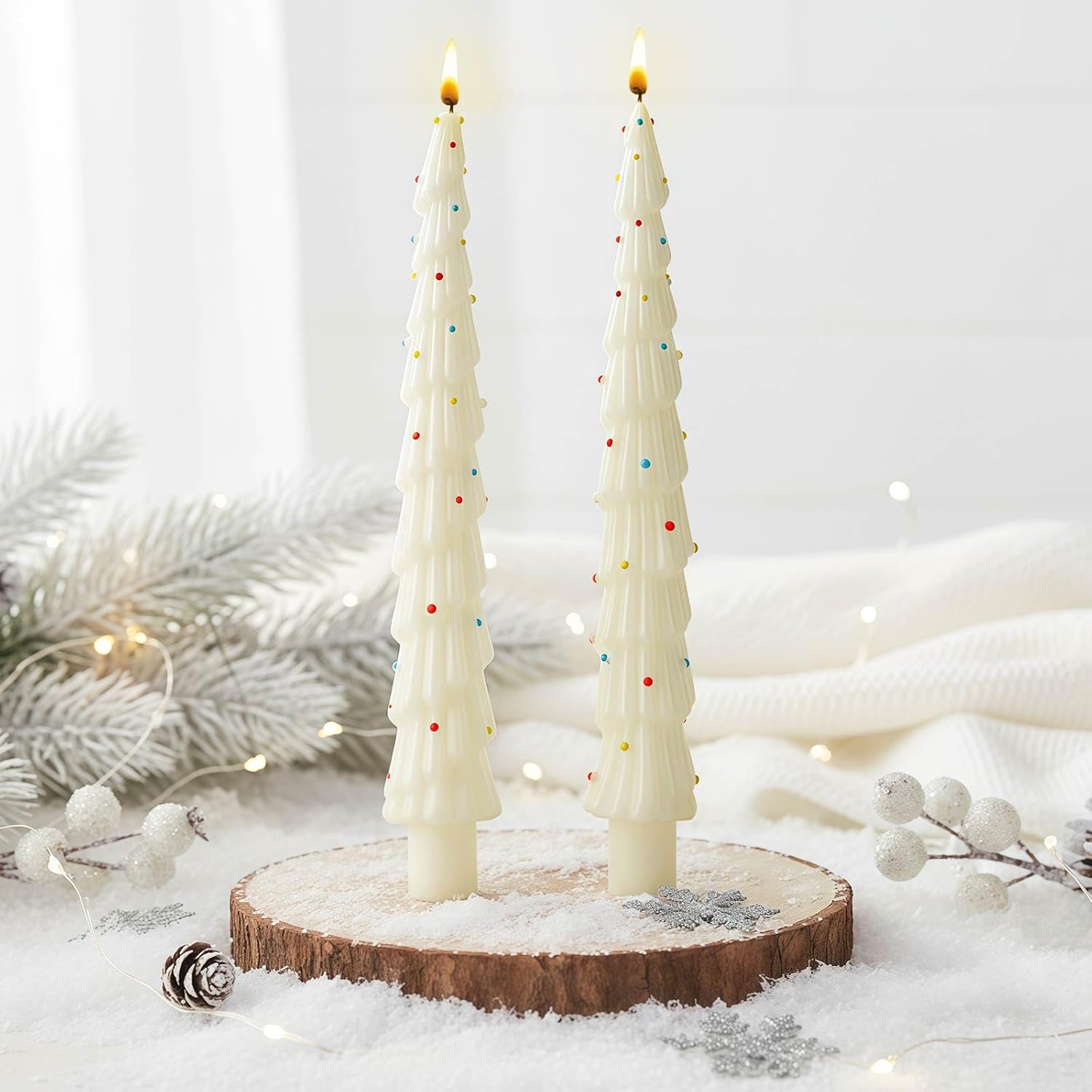 MTLEE Christmas Tree Shaped Taper Candles 10 Inch Unscented Christmas Tree Candles Decorative Aesthetic Xmas Relaxation Gifts for Centerpiece Decorations (Stylish,Green,6 Pcs)