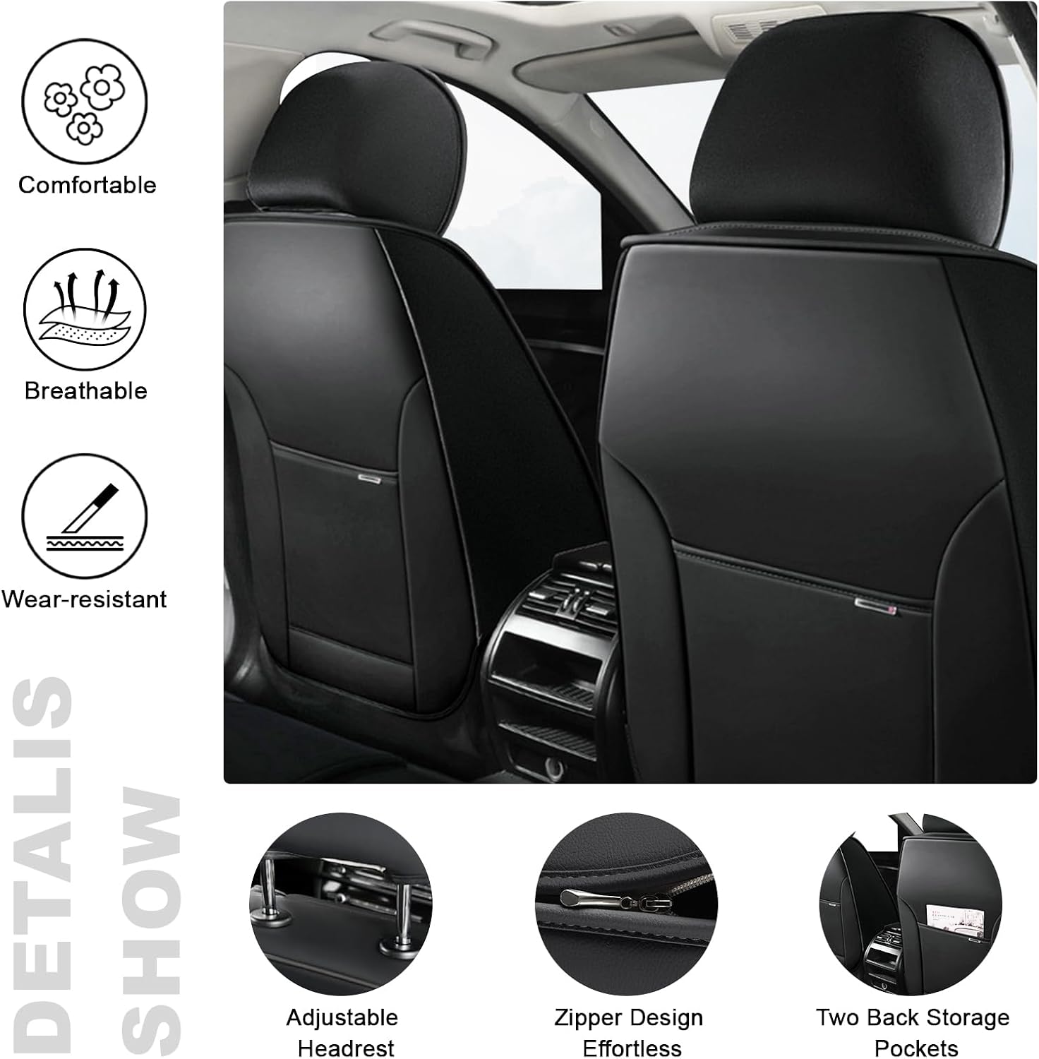 5 Seat Covers for Toyota Prius 2000-2026 Breathable Car Seat Covers,Anti-Slip Waterproof Car Seat Protectors with Airbag,Automotive Vehicle Cushion with Storage Pockets (Standard,Redline)