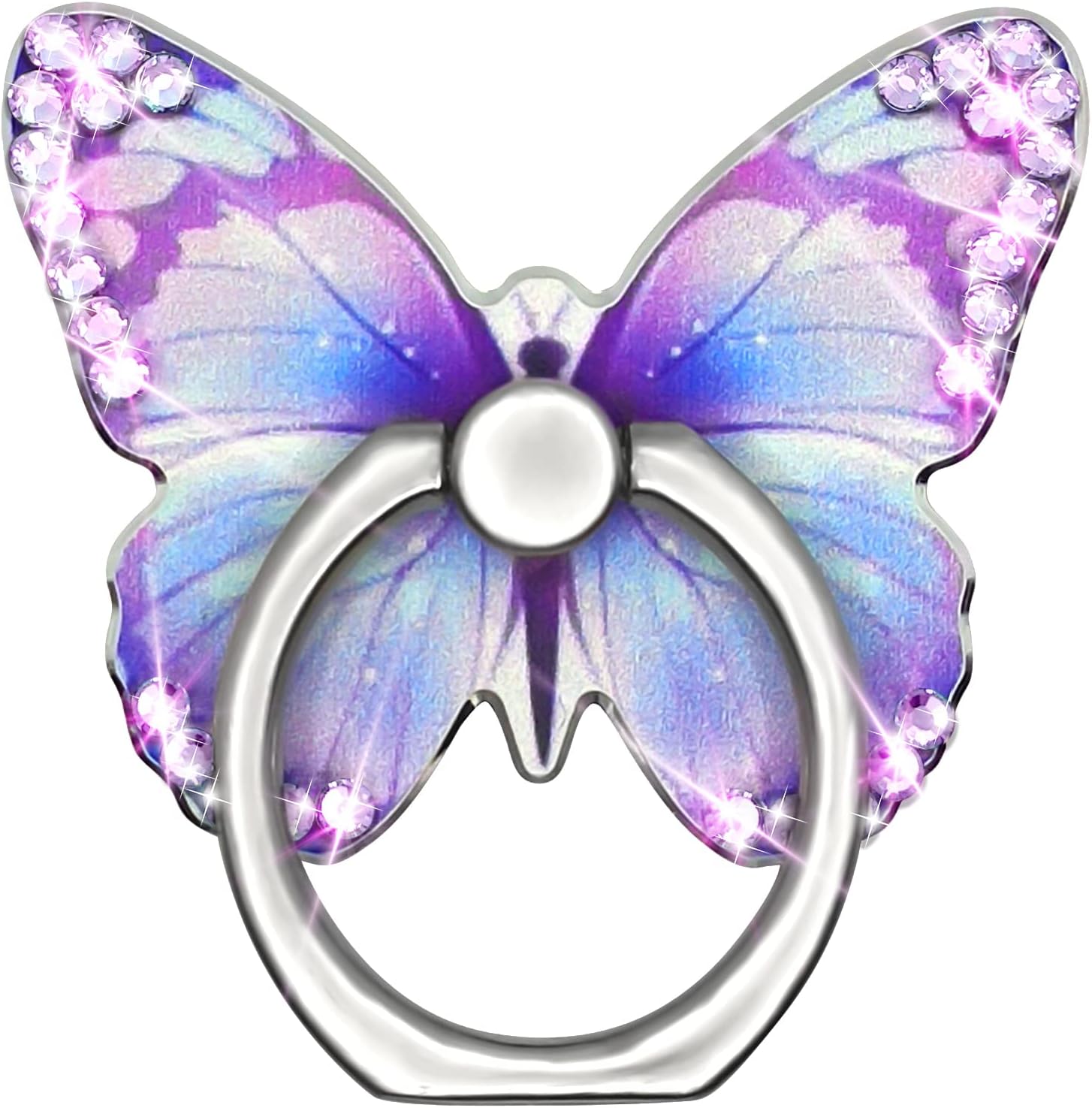 Cavdycidy Bling Metal Cute Butterfly Cell Phone Ring Holder 360°Rotation Finger Stand Kickstand Universal Compatible with All Smartphone(Diamond Purple)