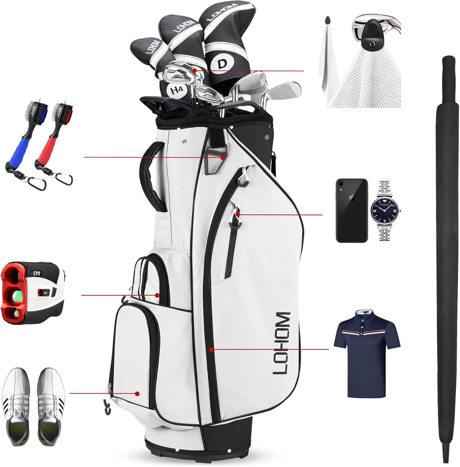 Golf Cart Bag with 14-Way Top Organizer Divider Top, Golf Bag with Handle and Rain Cover，Golf Cart Bags for Men and Women
