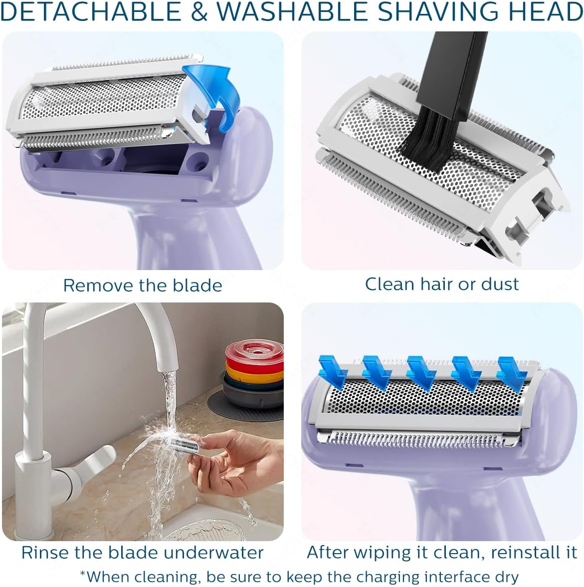 Electric Shaver for Women, Waterproof Hair Shaver Razors for Legs, Arm, Underarms, Bikini, USB Rechargeable, Wet & Dry Waterproof Bikini Trimmer for Woman, Purple - Image 4
