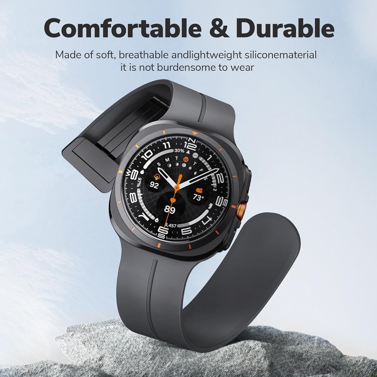 ANCOOL for Samsung Galaxy Watch Ultra Bands 47mm, Soft Silicone Sport Magnetic Band for Samsung Galaxy Ultra Watch Band for Men Women, Black+Grey+Pine green - Image 5