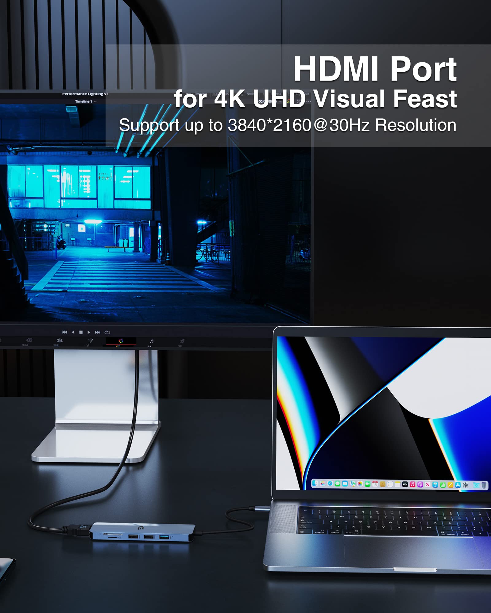Hub USB C con 4K HDMI, 6 in 1 Adattatore USB C con HDMI, USB 3.0, 2 * USB 2.0, SD/TF, Hub USB 3.0 5Gbps Dock USB Tipo C per MacBook Pro Air, Surface Pro, iPad Pro