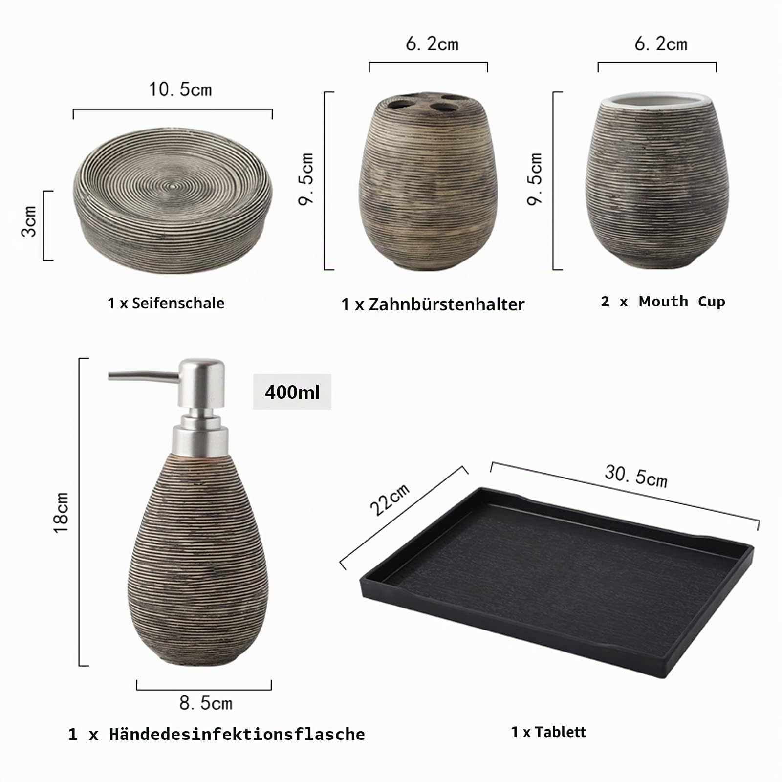 Bad-Accessoires Set Keramik Badezimmer 6-Teilig Mit Seifenspender Zahnbürstenhalterung Seifenschale Becher Und Ablagefach Luxuriöses Badezimmer-Set,Braun