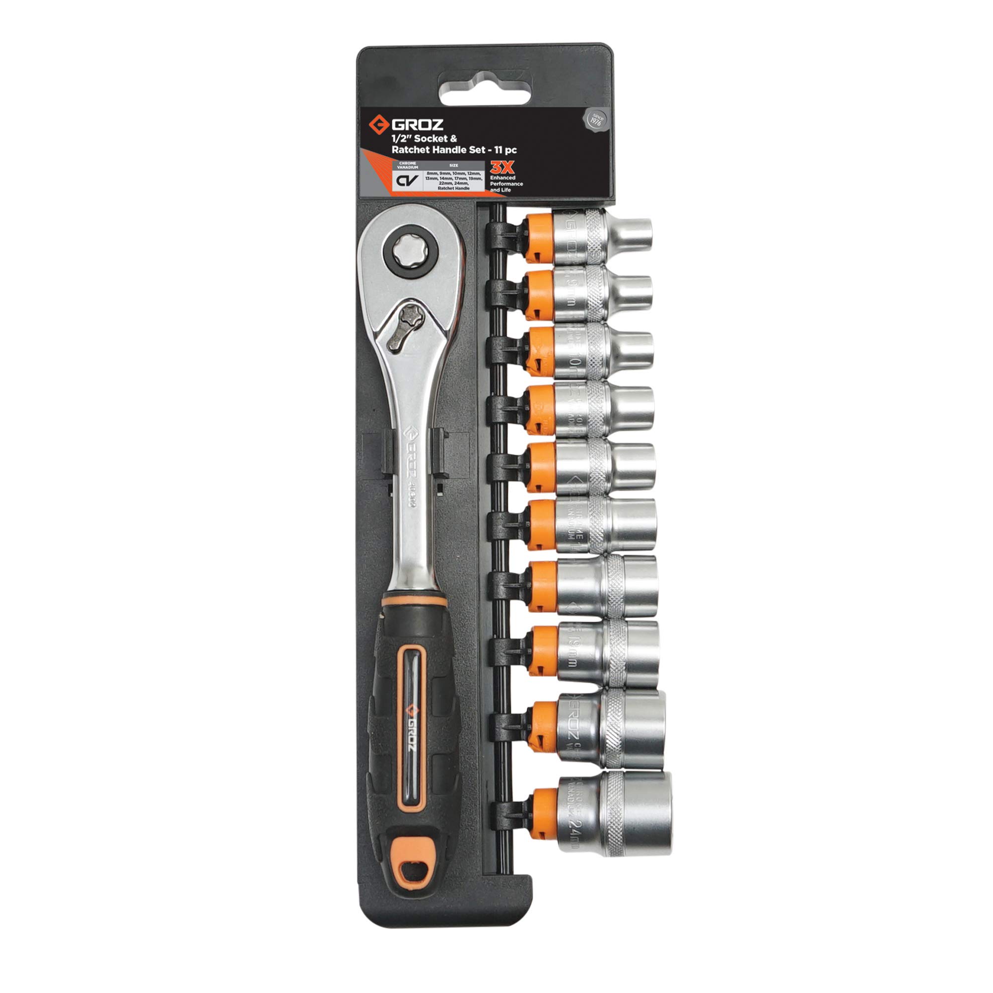 GROZ 11 pcs Hex Socket Set with Ratchet Handle| Ideal for loosening & tightening of fasteners| Durable| Non-Slip Grip| Conforms to ISO 3315| Drive Size: 1/2" | KIT/SKT/H/1-2/11LH/UG (B08VS27RNH) Amazon Price History, Amazon Price Tracker