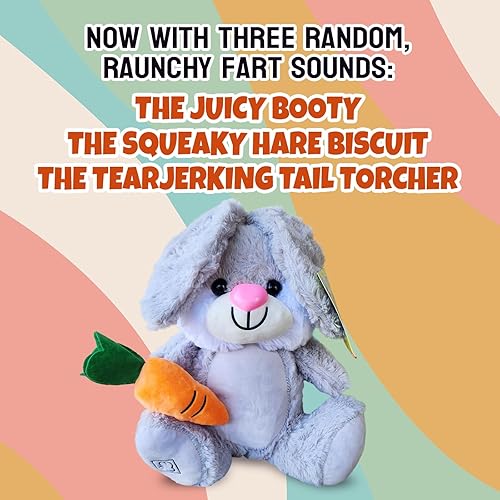 Miniatura 2 de GearsOut Juguete de peluche de conejo pedo, regalo de broma de cola de algodón con botón de sonda de pedos falso, regalo de broma de la suerte para