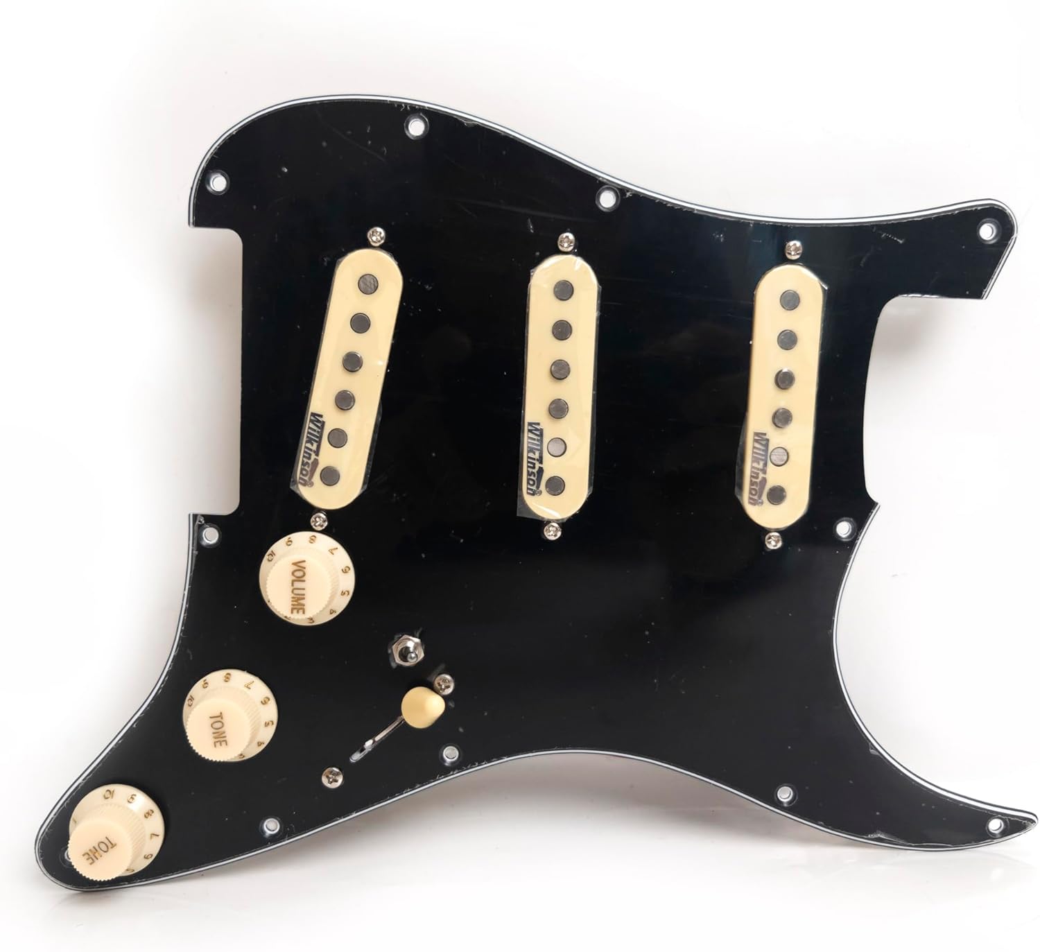 SSS Guitar Prewired Pickguard Loaded Set For Fender Stratocaster ST Style with Alnico 5 Single Coil Pickups, 3 Ply SSS Scratch Plate Guitar Wiring Harness Upgrade Kit (Black)