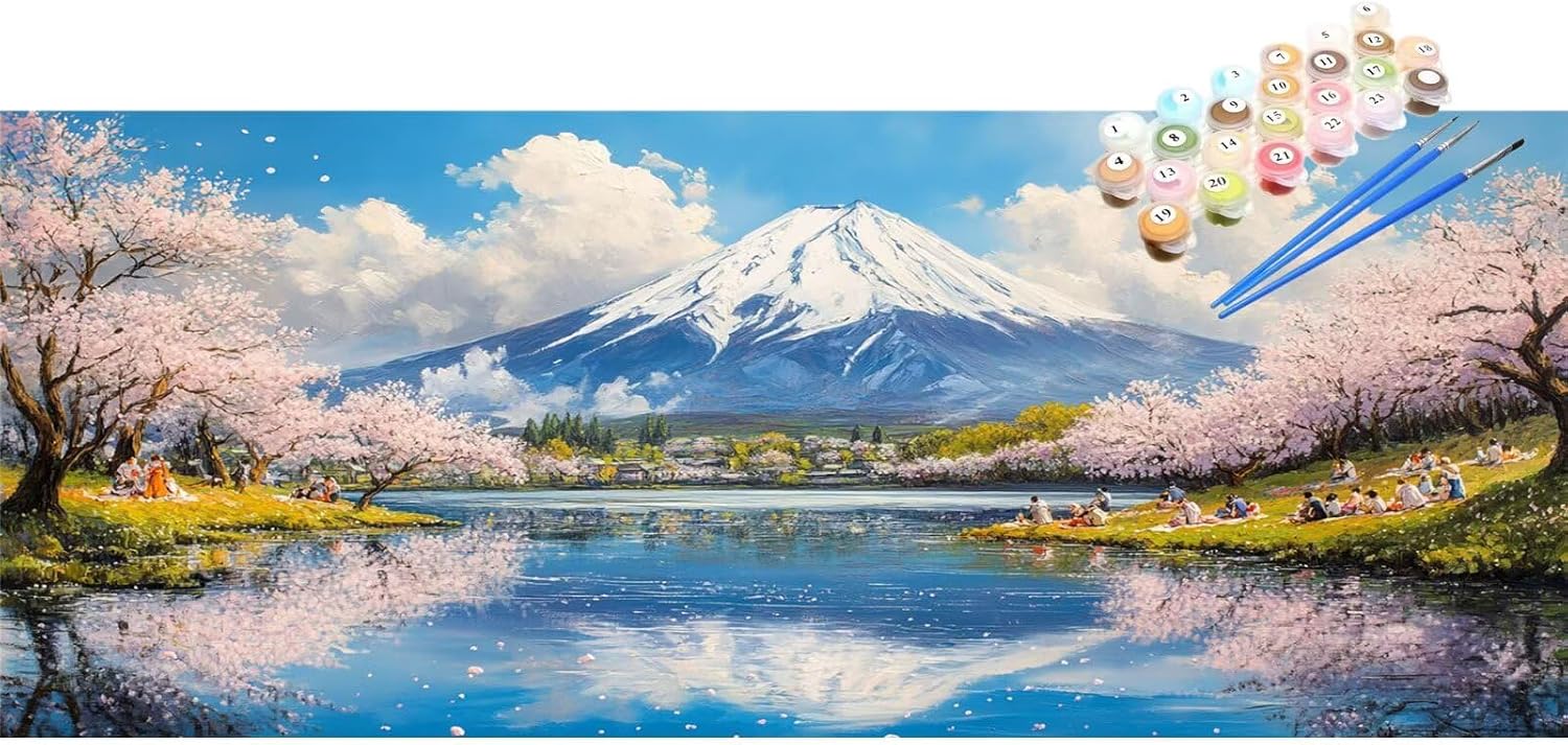 Paint by Numbers Japan Large Paint by Numbers Kit for Adults Mount Fuji 16x48in DIY Colorful Canvas for Acrylic Painting Kit with Paints/Brushes,Mosaic Drawing Paintwork Crafts,Decor Gifts,XYY-1031