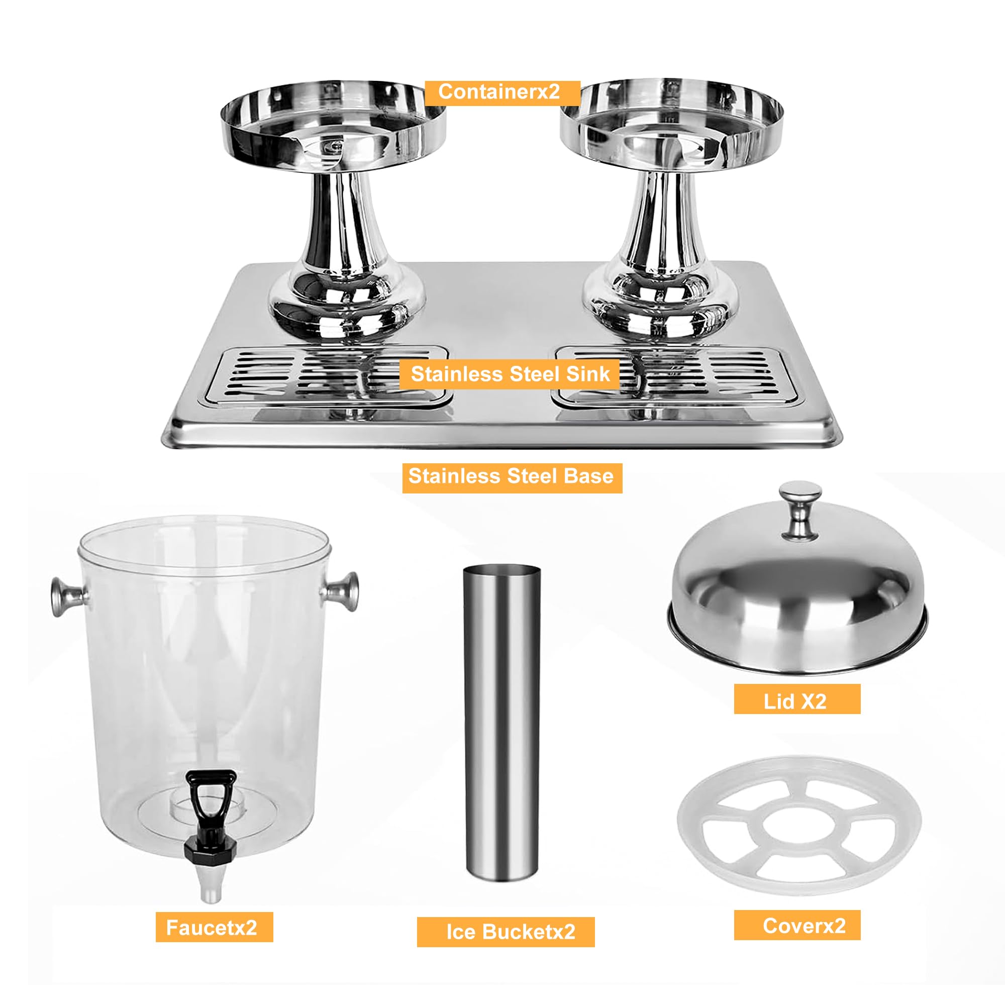 Dispenser per bevande da 4,4 galloni per feste con nucleo di ghiaccio e vaschette antigoccia, in acciaio inox Dual Catering, dispenser per bevande fredde con supporto per feste, matrimoni, buffet