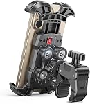 WOCBUY Support de téléphone de vélo, [Amandeur de vibration] [Sans outil] Support de portable de moto, [Coussin Silicone] Support pour guidon de vélo avec verrouillage de sécurité compatible avec iPhone et des téléphones intelligents 4.7-6.9''