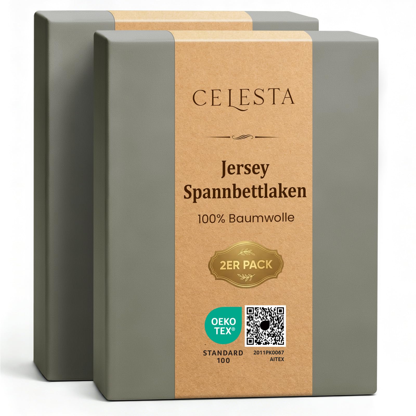 CELESTA Spannbettlaken 90x200cm 100% Baumwolle 2er Set, Oeko-TEX Zertifiziert Jersey Spannbetttuch 90x200, Matratzenhöhe bis 25 cm für Boxspringbett, Dunkelgrau
