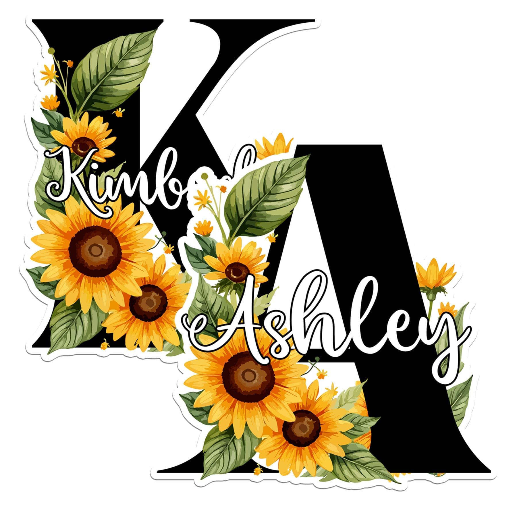 Custom Name with Monogram Floral Sticker Personalized Text Initial Flower Decal Waterproof Vinyl Decal for Water Bottles Tumbler Laptop Hard Hat Car