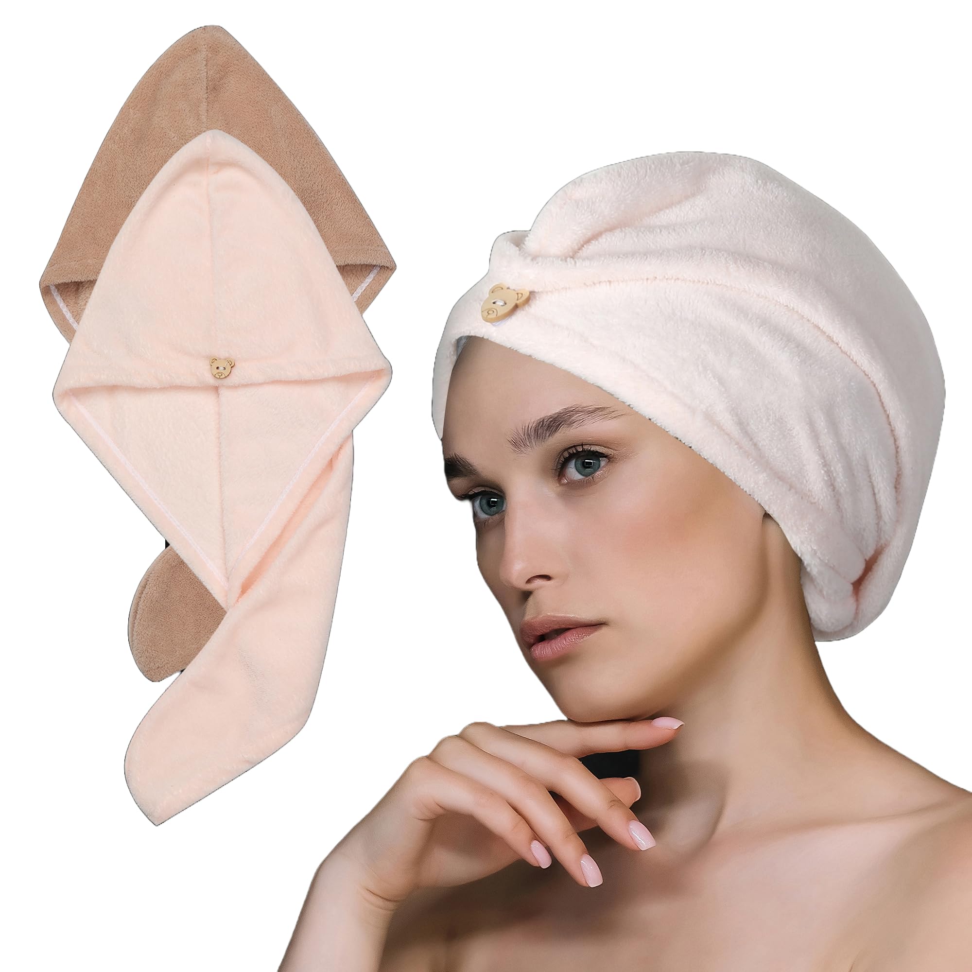 ENRICH HOMES Microfiber Towels for Hair, Pack of 2, Quick Dry 500 GSM Hair Towel for Women, Ultra Soft Microfiber Hair Towel Bathrobe, Hair Cap, Head Towels Wrap for Girls, Brown, Light Baby Pink-image-27