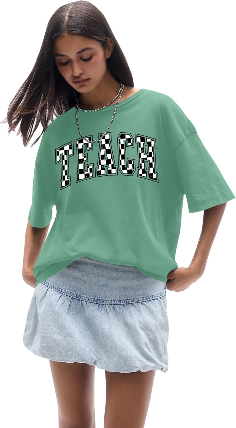 Teacher Shirts for Women Oversized ABCD Teacher Shirt Teach Tshirt Appreciation Gifts Tops - Image 6