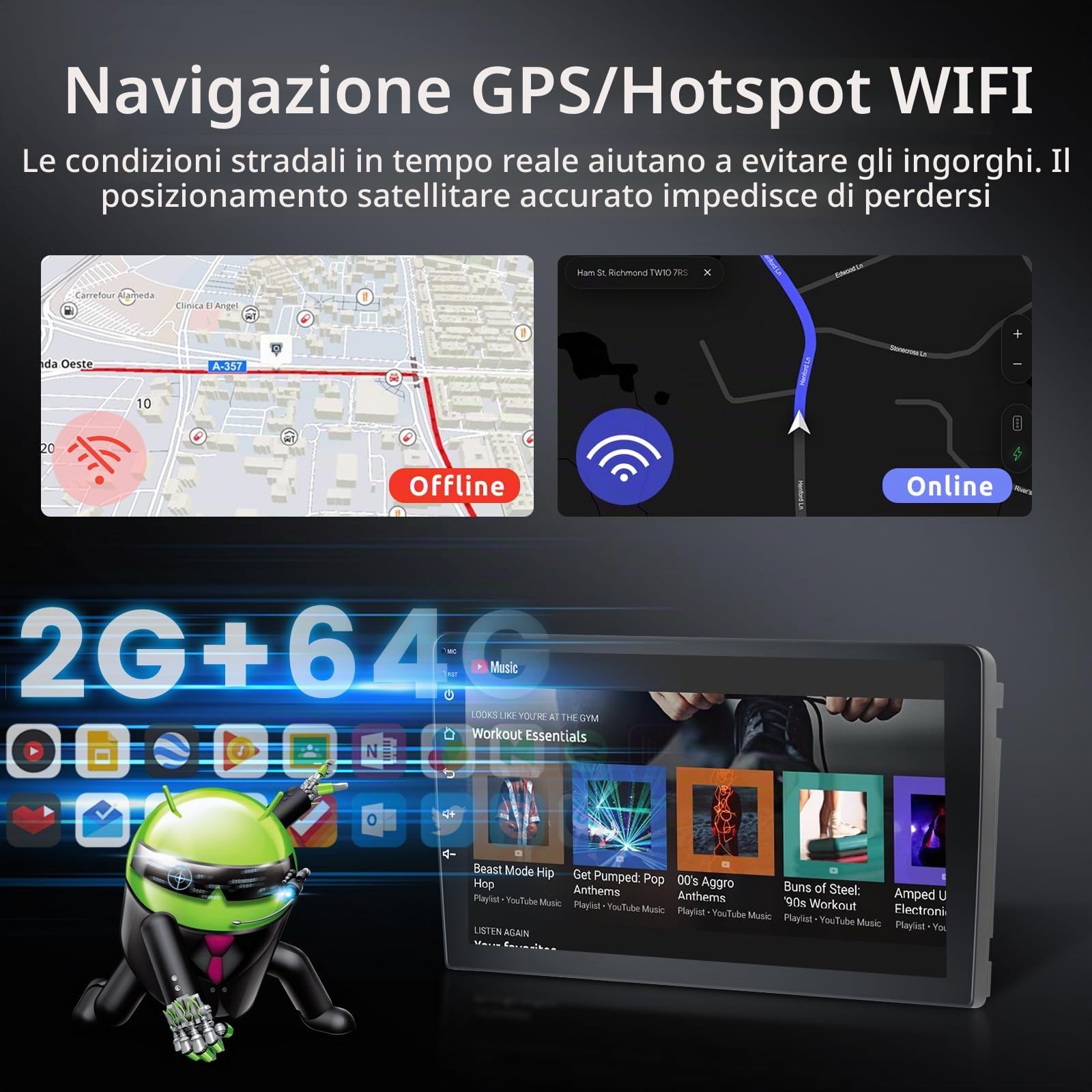 2GB 64GB Android Autoradio per Opel Astra/Zafira/Antara 2006-2010 Radio Wireless Carplay Android Auto, Hodozzy 9 Pollici Touch Screen, Navigazione GPS WiFi, Bluetooth,FM/RDS EQ, 2 Din Radio per Opel
