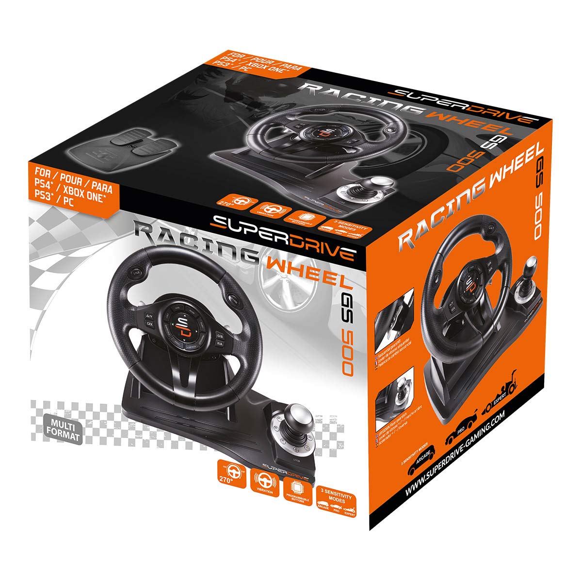 Superdrive - Volante da corsa GS500 con leva del cambio, pedale e vibrazioni per PS4, Xbox One, PC, PS3