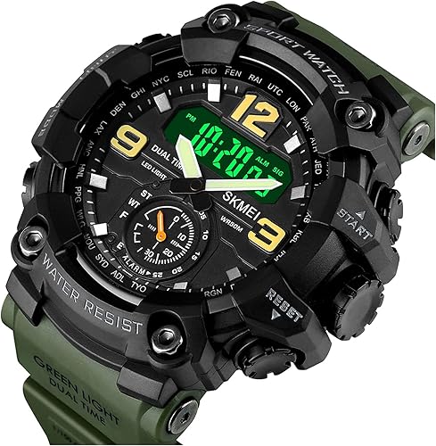 Miniatura 5 de Relojes deportivos digitales de cara grande para hombre, esfera doble, táctico, impermeable, retroiluminación LED, cronómetro, reloj despertador