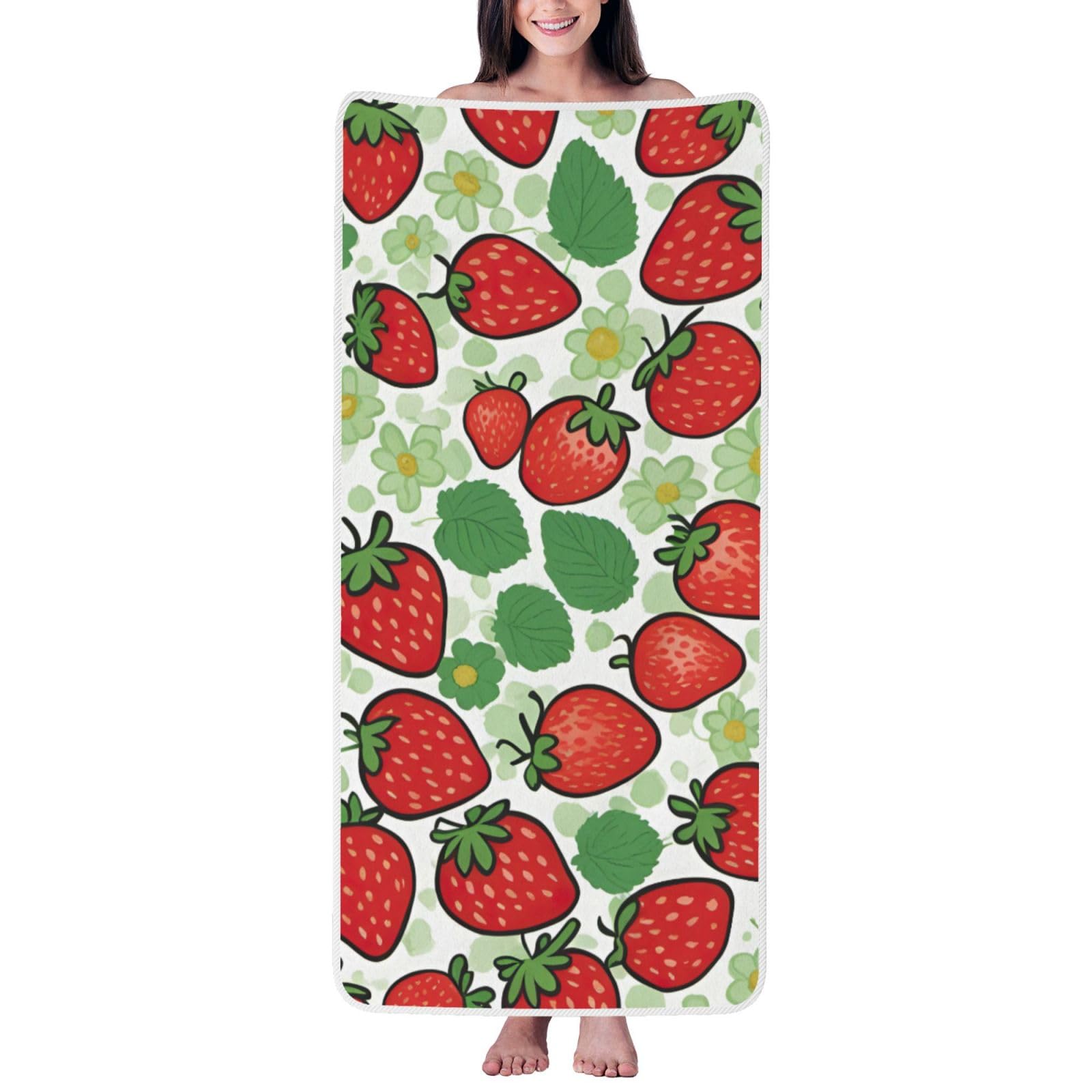 KPXXAQT Strawberry Pattern Print Coral Velvet Bath Towel Soft Absorbent Towels Home Vacation Or Summer Gifting